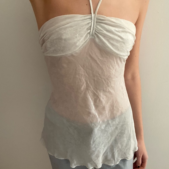 White and silver silver y2k shimmery halter top S - Picture 5 of 7